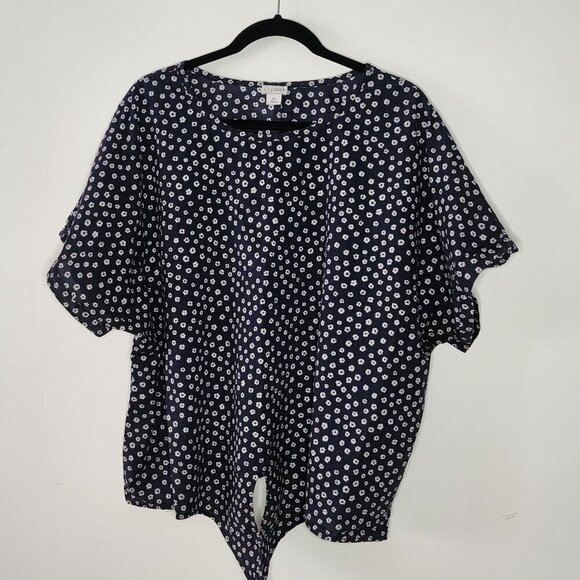J. by J.Crew Navy Floral Cotton Blouse – Size 3X - Picture 2 of 5